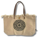Natural Cotton Tote Bag with Leather Handle - Mandala – view 3