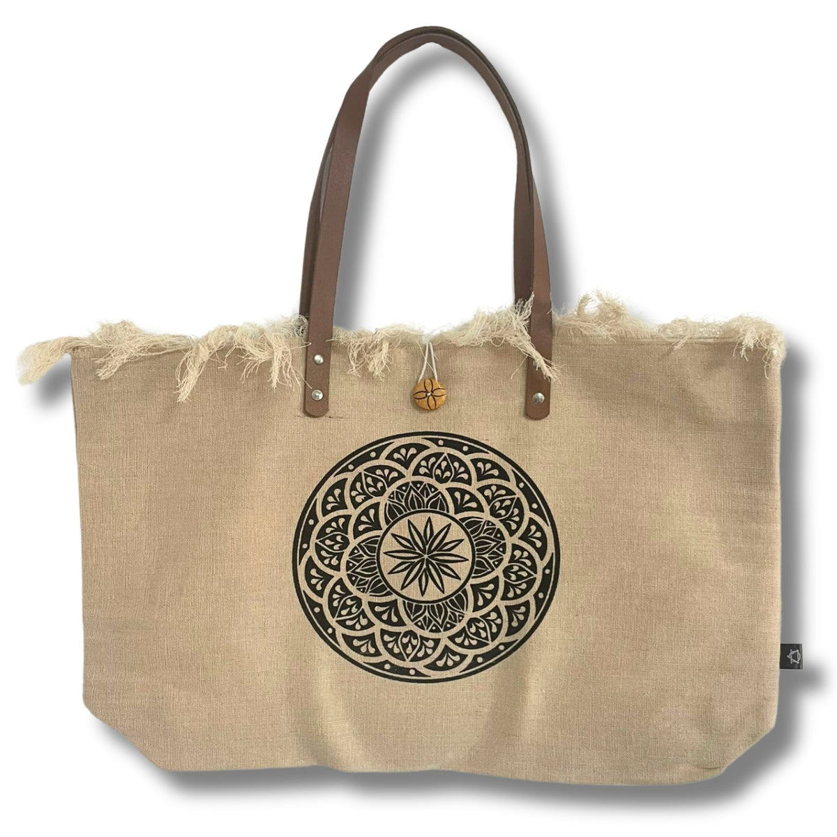 Natural Cotton Tote Bag with Leather Handle - Mandala – view 3