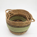 Cotton & Seagrass Baskets, Black and Green, Set of 3