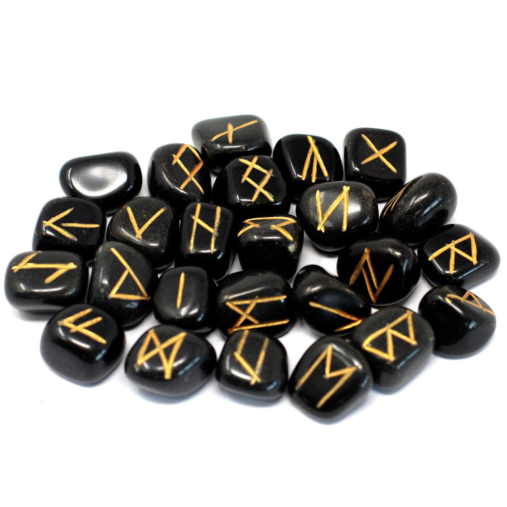 Black Agate Rune Set in Cotton Pouch