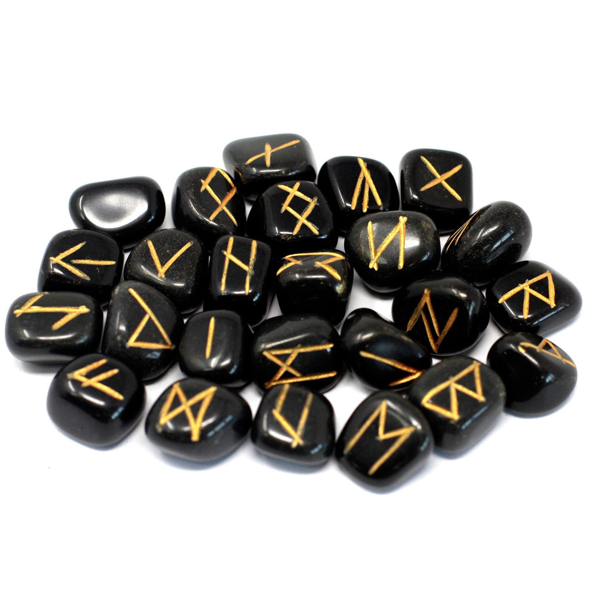 Black Agate Rune Set in Cotton Pouch
