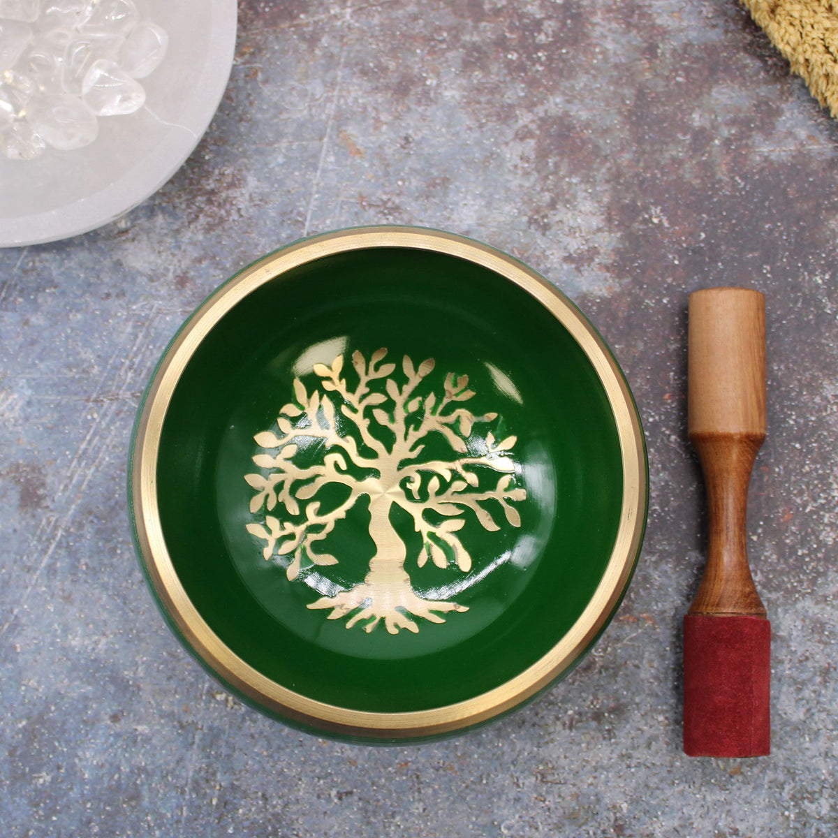 Large Tree of Life Singing Bowl Set - Green (14cm) – view 3