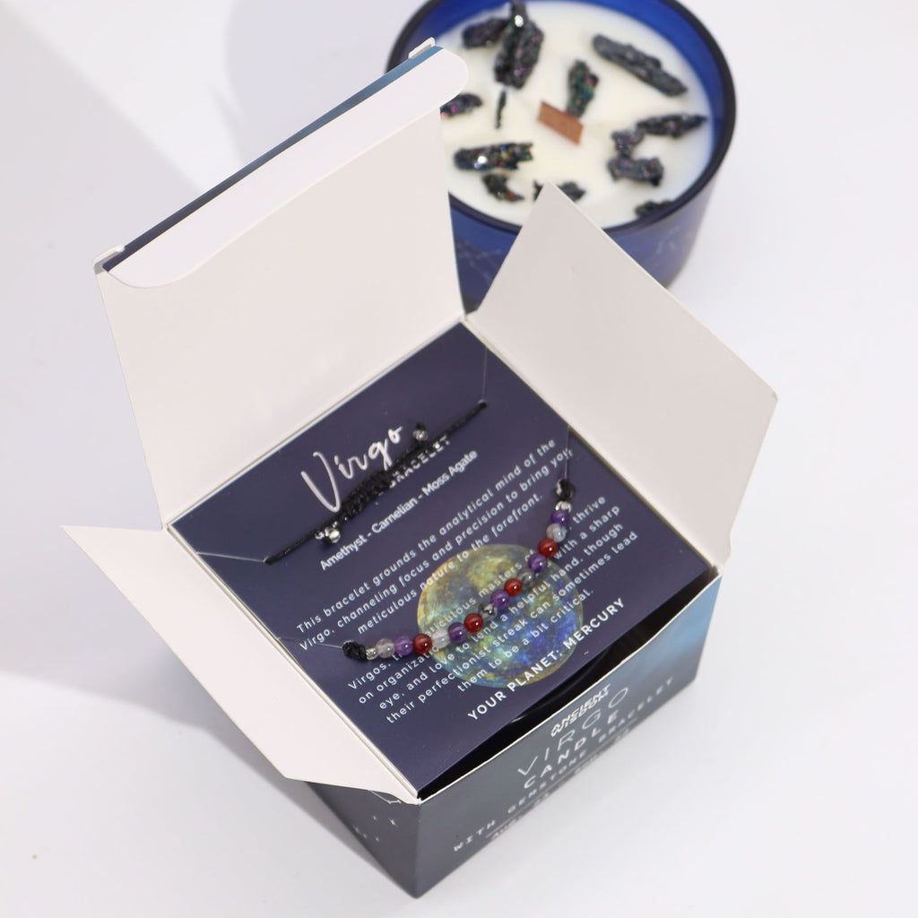 Virgo Zodiac Crystal Candle with Gemstone Bracelet – view 2
