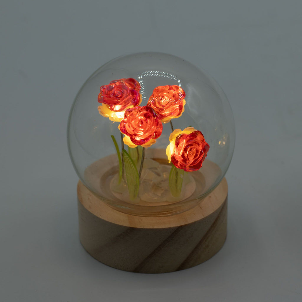 Floral Glow Dome - 5 Red Roses, LED Battery – view 5