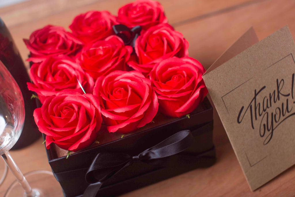 9 Red Soap Roses Square Gift Box