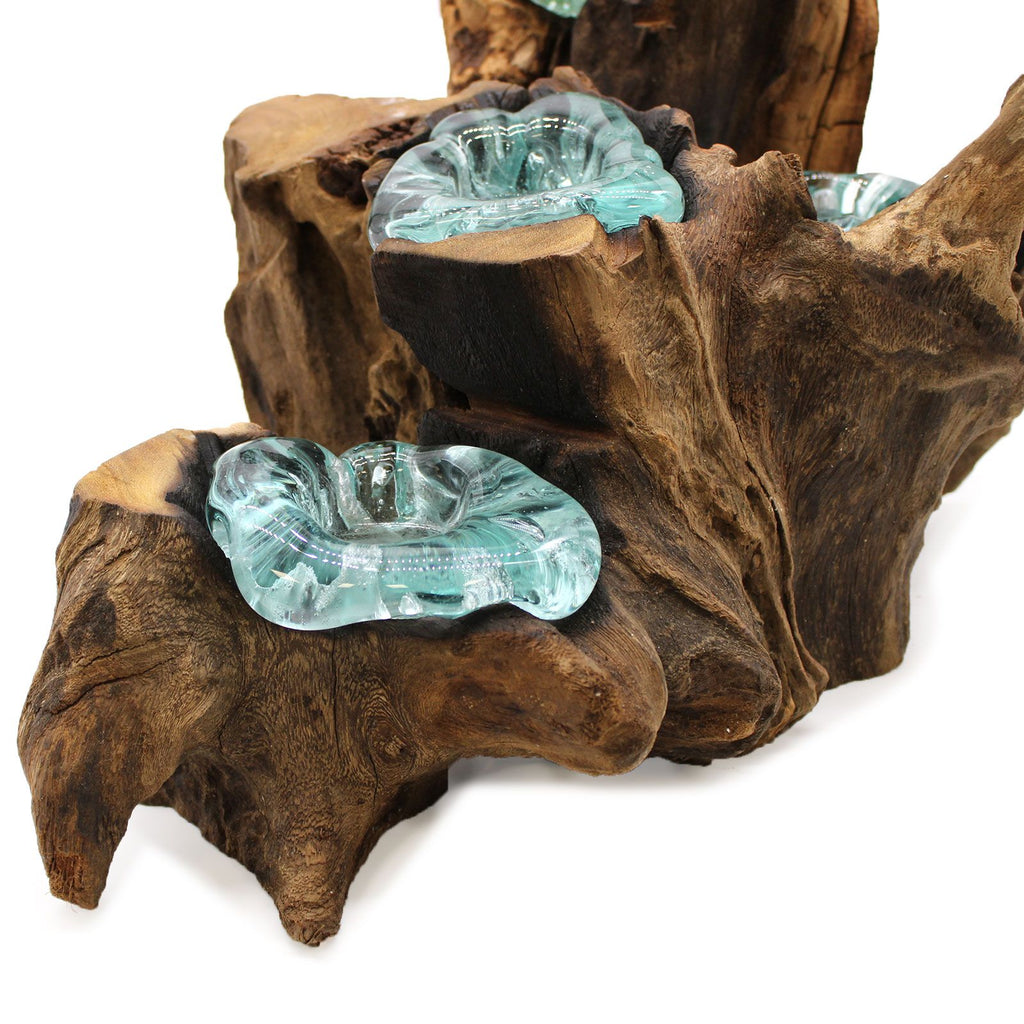 Molten Glass Five-Candle Holder on Wood – view 3