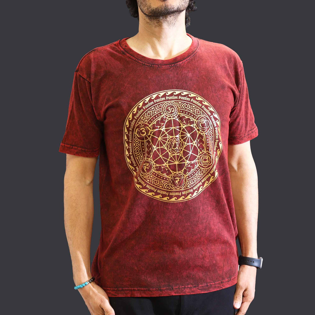 Nomad Sari Stonewashed T-Shirt - Chakra - Maroon - Medium