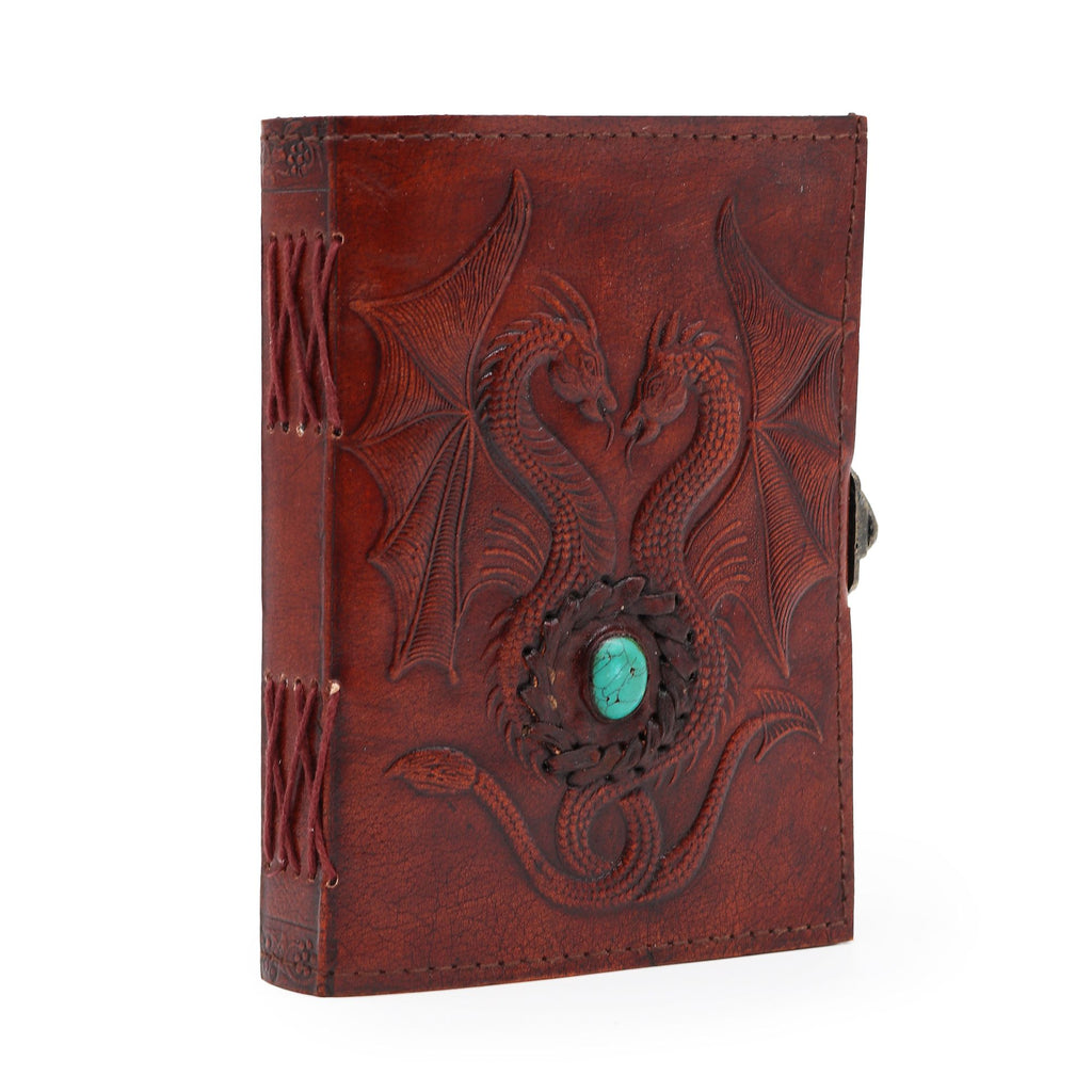 Two Dragons Leather Notebook, Red Tan, 200 Pages, 17.5x12.5x3cm