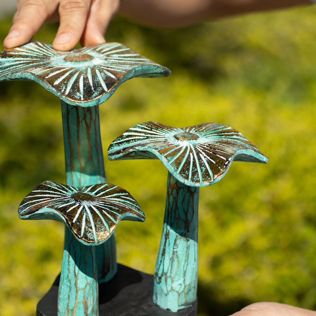 Golden Mushroom Wood Sculpture - Small 20cm Greenwash – view 3