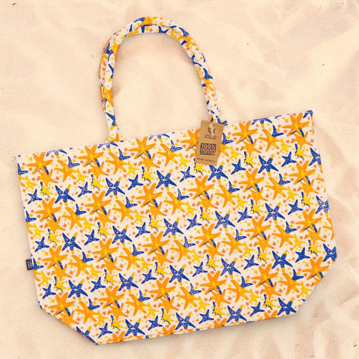 Big Bright Bag - Abstract Starfish Print, Blue & Yellow