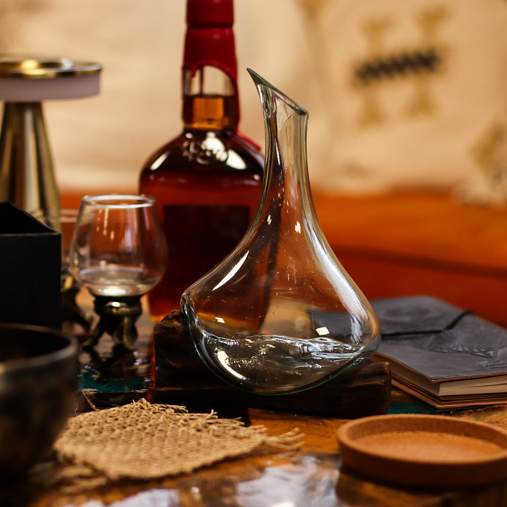 Molten Glass Mini Decanter on Wood 20cm – view 3