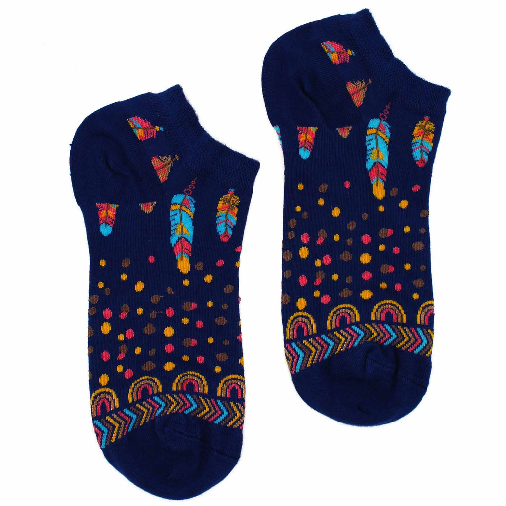 Hop Hare Bamboo Low Trainer Socks - Indian Feathers
