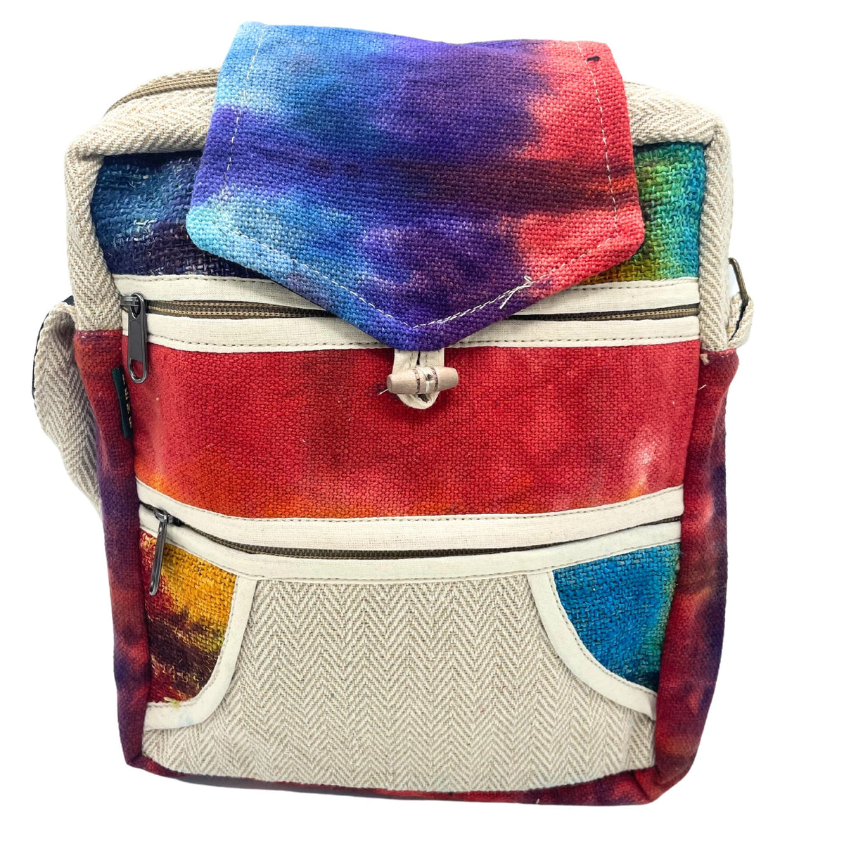 Tie-Dye Hemp Messenger Bag - Two Zips & Flap
