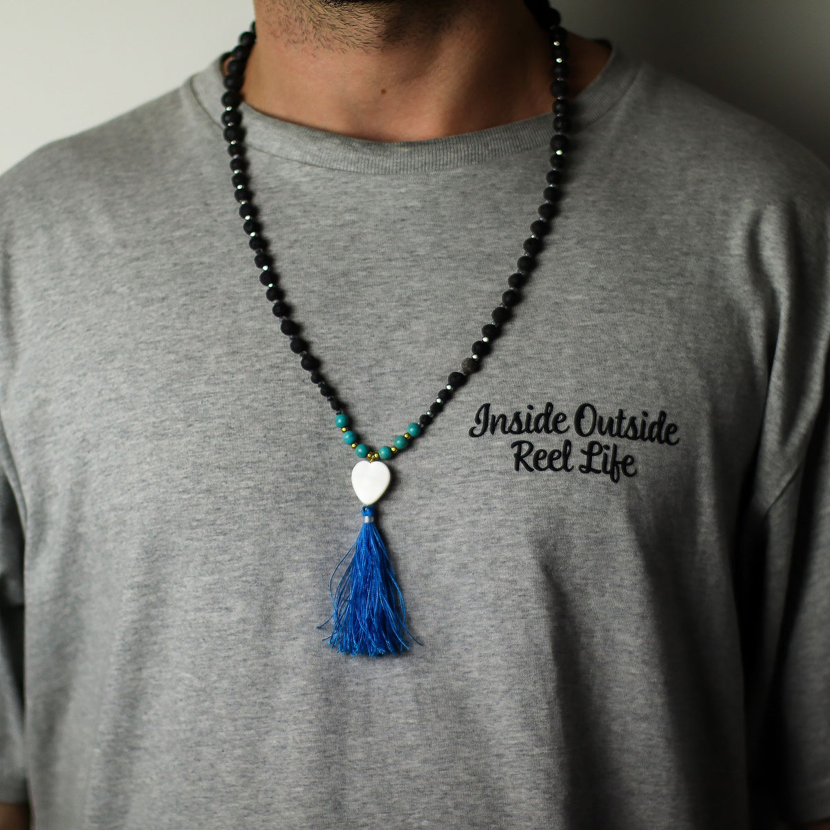 Lava Stone Necklace with Turquoise Beads - Calming Influence – view 2