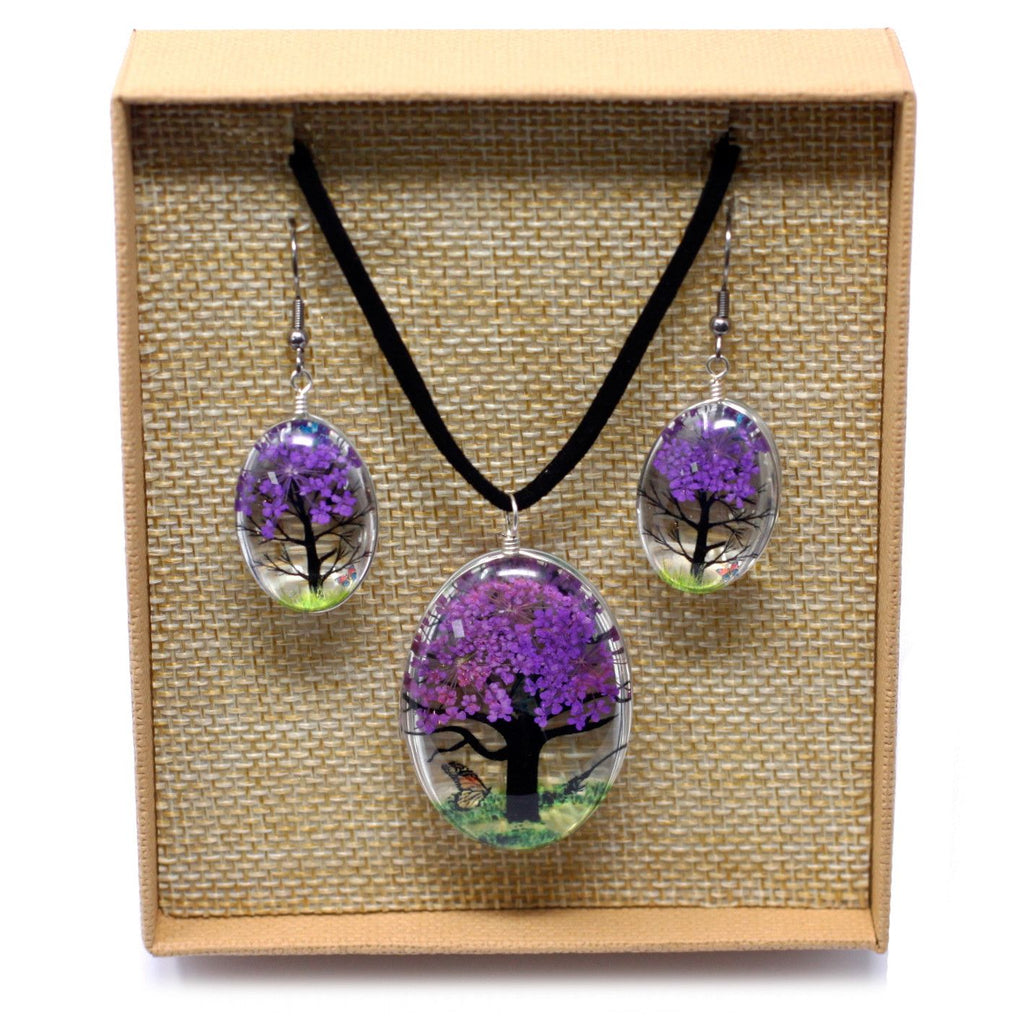 Tree of Life Pressed Flower Jewellery Set - Lavender – view 4