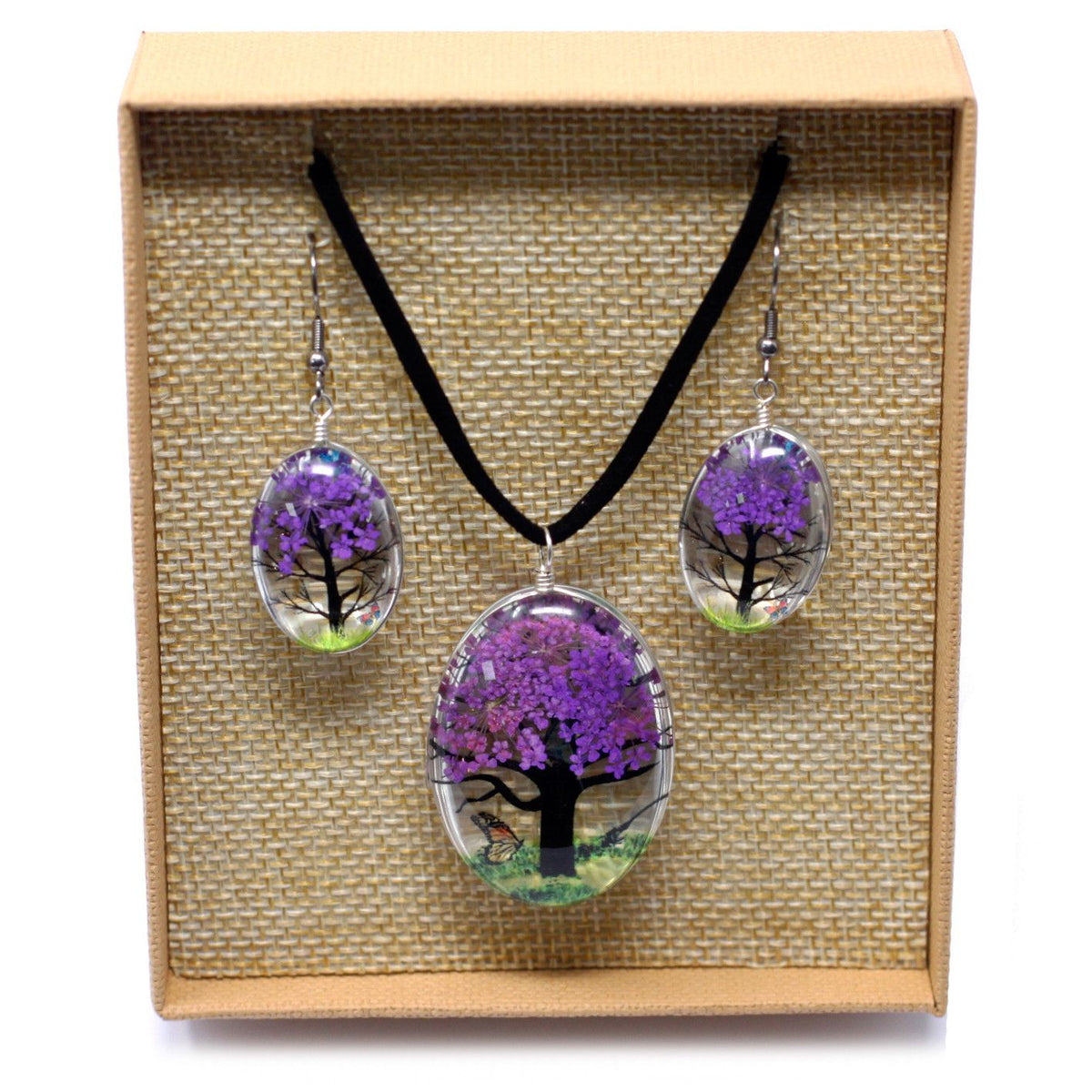 Tree of Life Pressed Flower Jewellery Set - Lavender – view 4