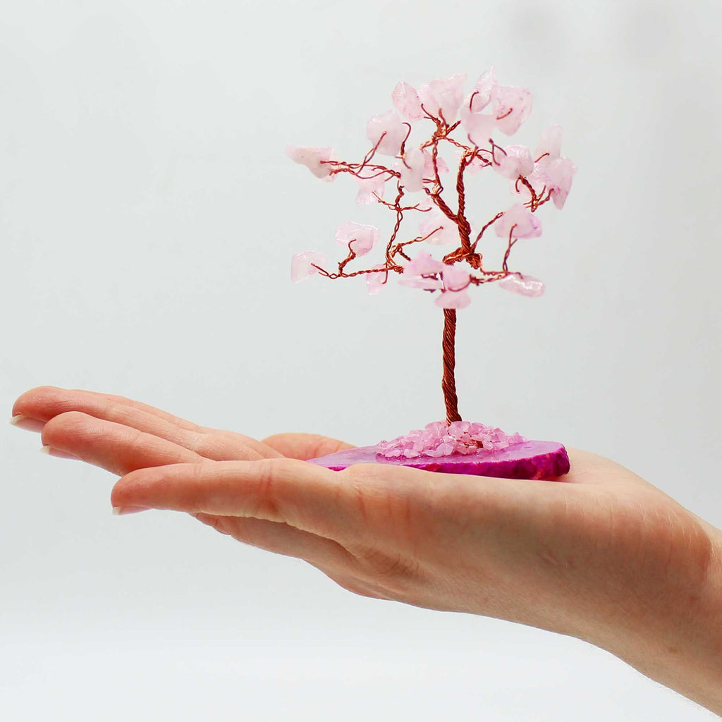 Rose Quartz Gemstone Tree on Pink Agate Base - 35 stones