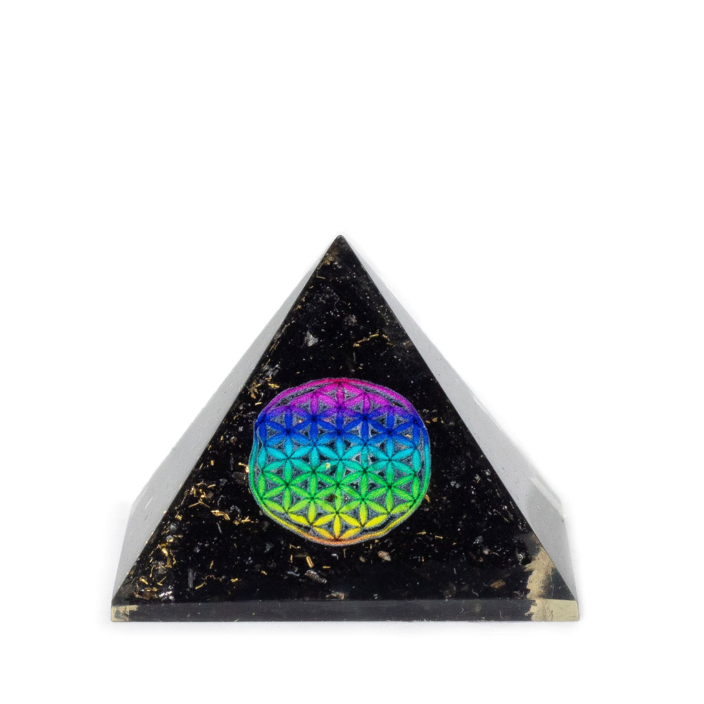 Small Orgonite Pyramid 5.5x4.5cm - Flower of Life, Black Tourmaline