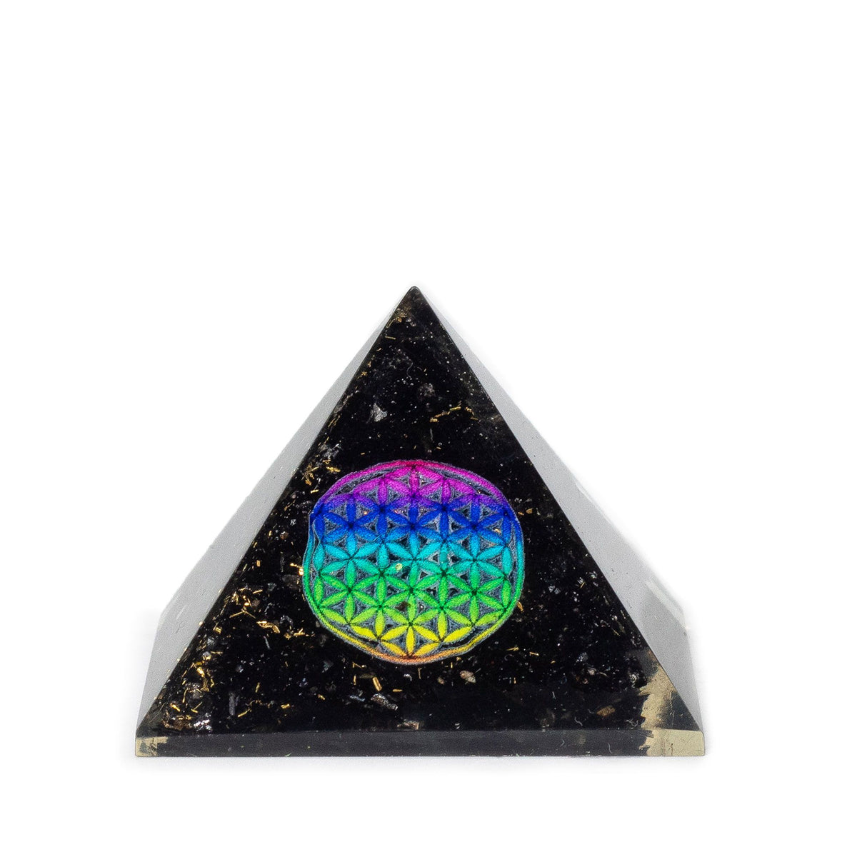 Small Orgonite Pyramid 5.5x4.5cm - Flower of Life, Black Tourmaline