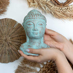 Tranquility Buddha Head Statue, Green Copper – view 5