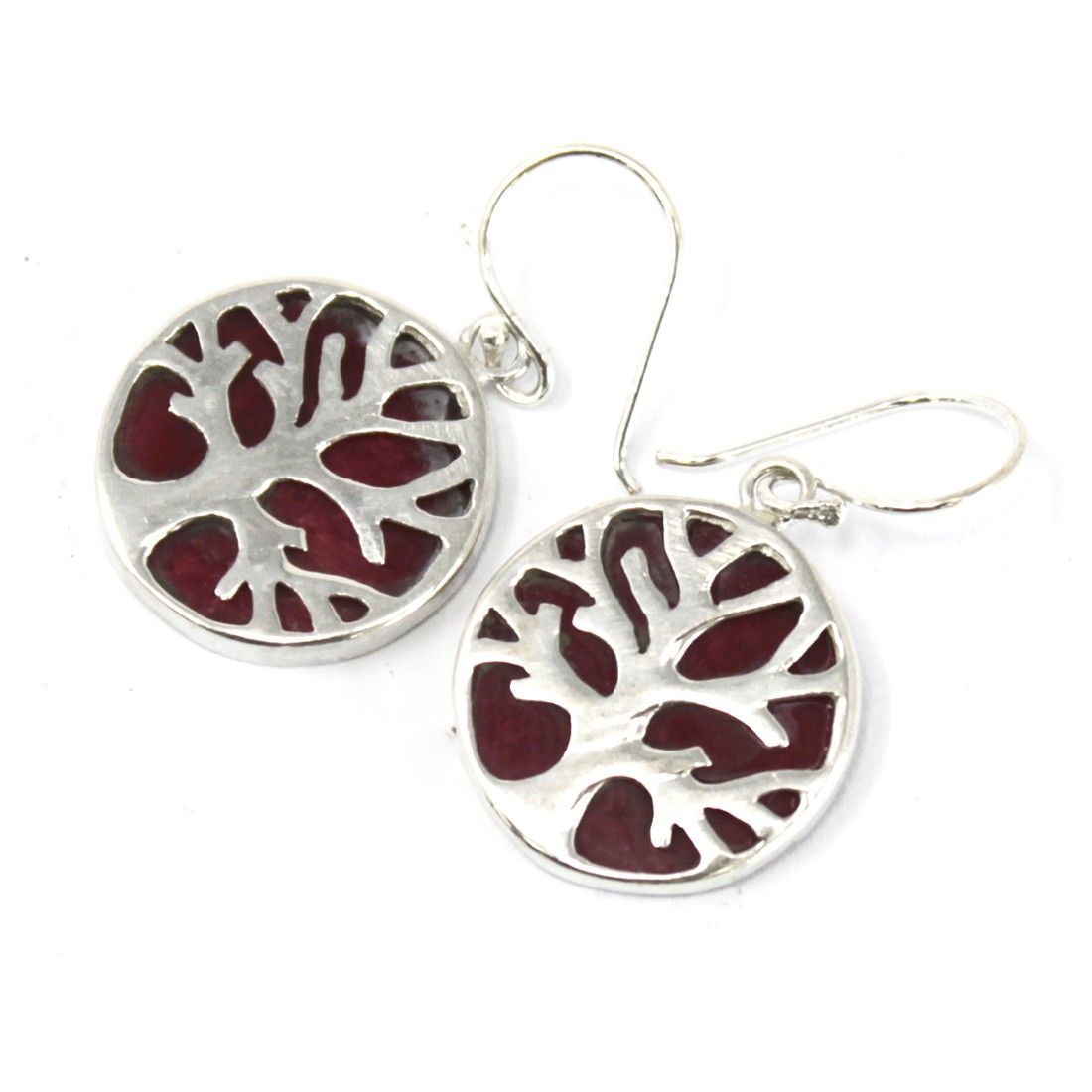 Tree of Life Silver Earrings 15mm, Coral Effect