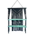 Macrame Hanging Shelf - Black Wood, Turquoise Rope, 150 cm – view 2