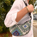 Jacquard Hobo Bag - Geo Green, Brown Strap – view 4