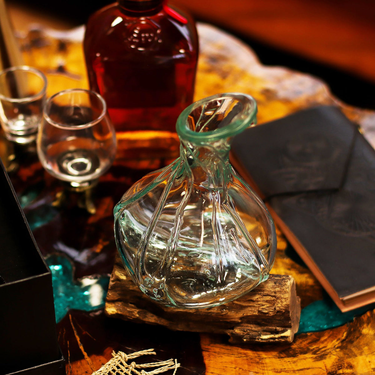 Molten Glass Fancy Mini Decanter on Wood, 24cm – view 8