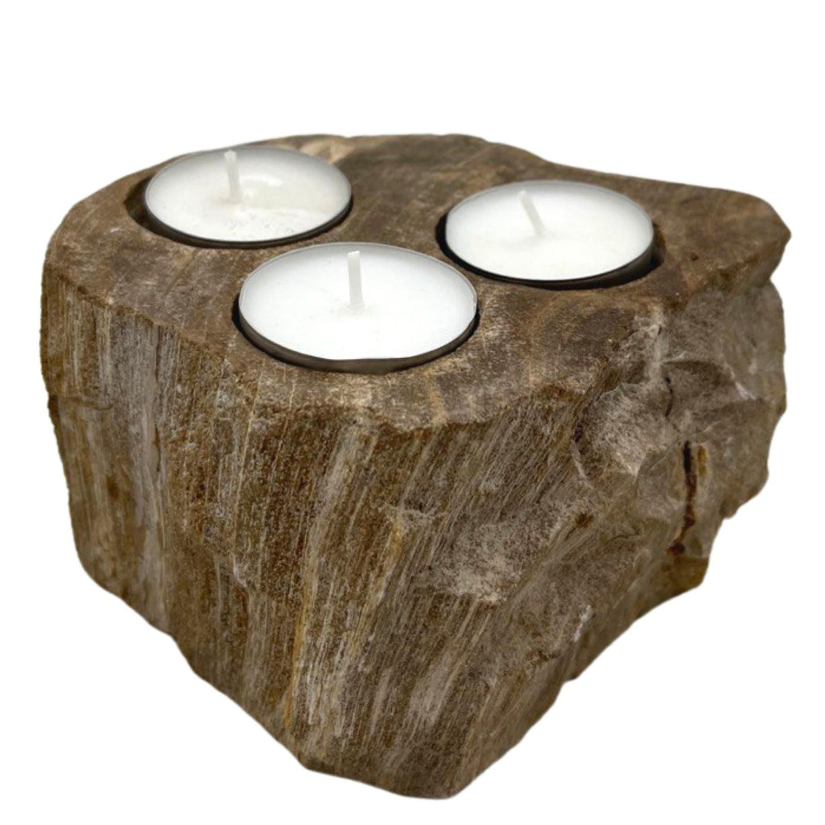 Petrified Wood Candle Holder - Triple Tealight – view 3