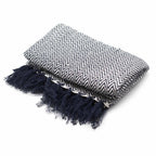 Navy Zigzag Cotton Throw with Tassels – 125 x 150 cm – view 2