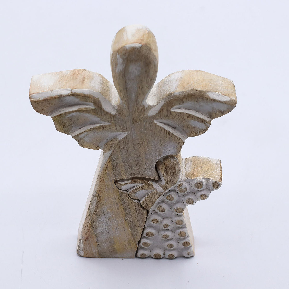 Mango Wood Angel in Angel - Whitewash, 15cm – view 2