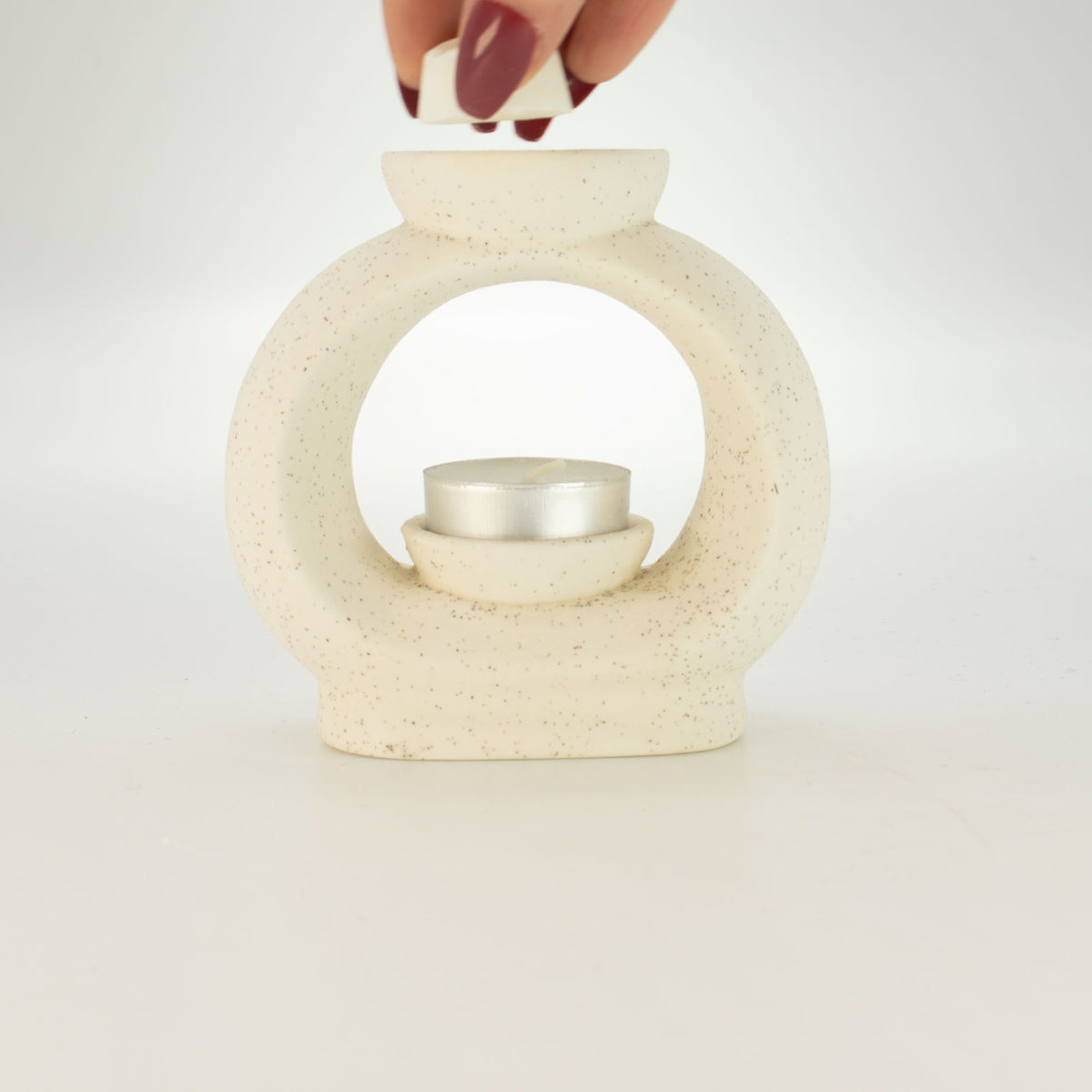 Ceramic Zen Oil Burner - Large Oval Pebble - Speckled Off-White – view 5