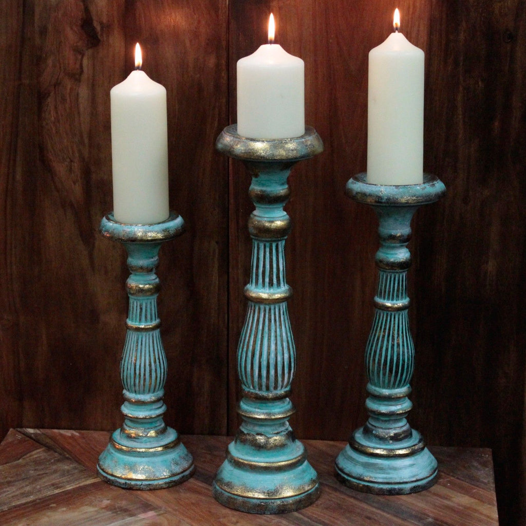 Large Wooden Candle Stand - Turquoise & Gold, 40cm – view 2