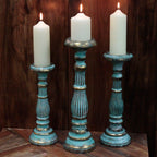 Large Wooden Candle Stand - Turquoise & Gold, 40cm – view 2