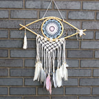 Medium Macrame Eye Dream Catcher - Blue, White & Pink – view 3