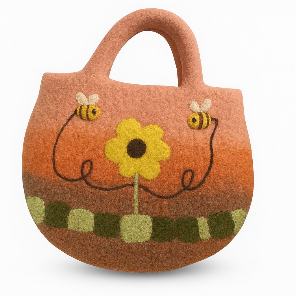 Sun Flower & Bees Felted Wool Bag - 35x27cm – view 2