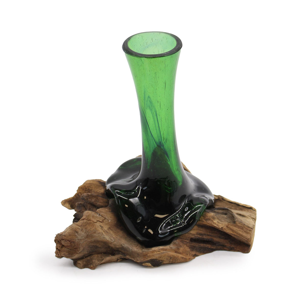 Recycled Glass Flower Vase on Wood