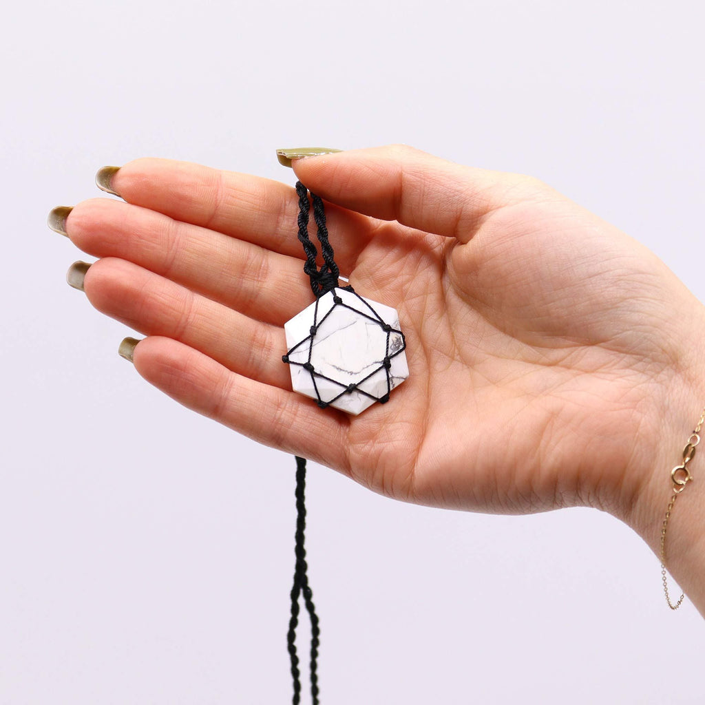 Laced Gemstone Hexagon Pendant - White Howlite – view 3