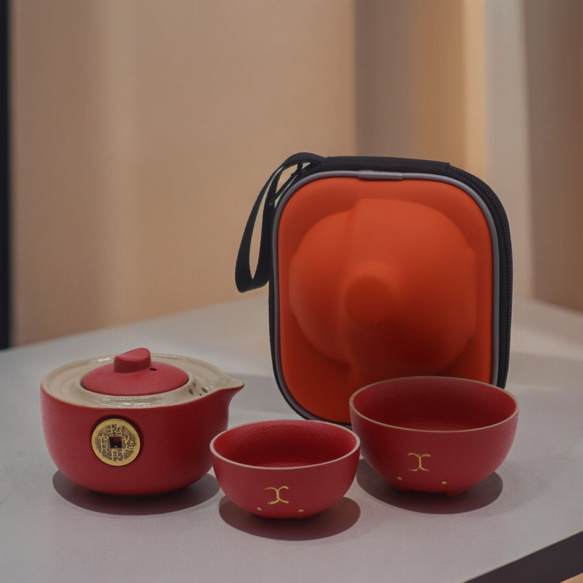 Money Cat Teapot Set with Two Cups - Red Travel Pack – view 4