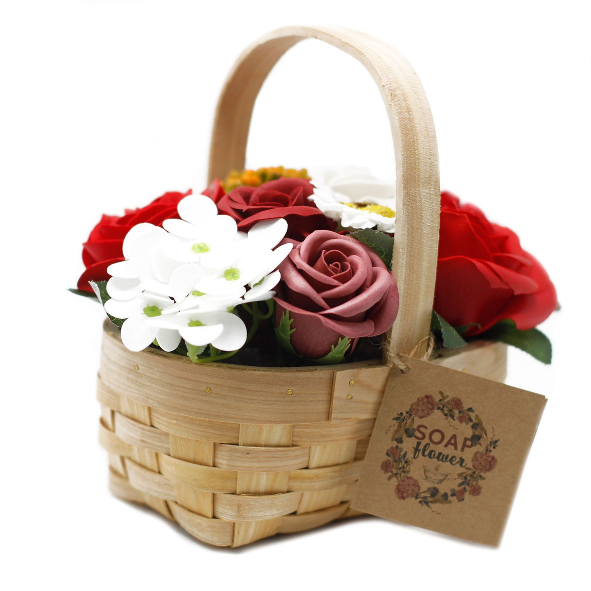 Medium Soap Flower Bouquet in Wicker Basket - Red – view 3