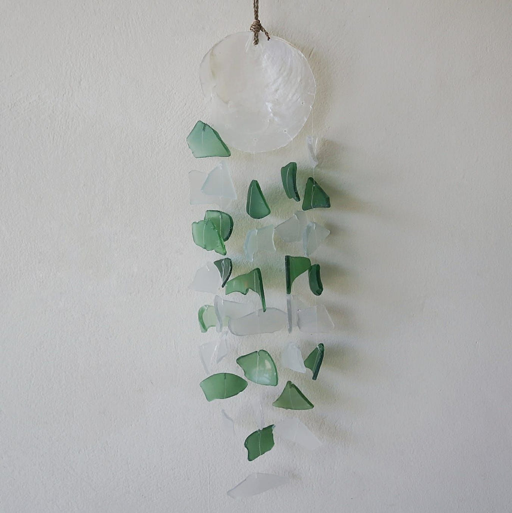 Recycled Glass Drop Wind Chime - Green & White – view 2