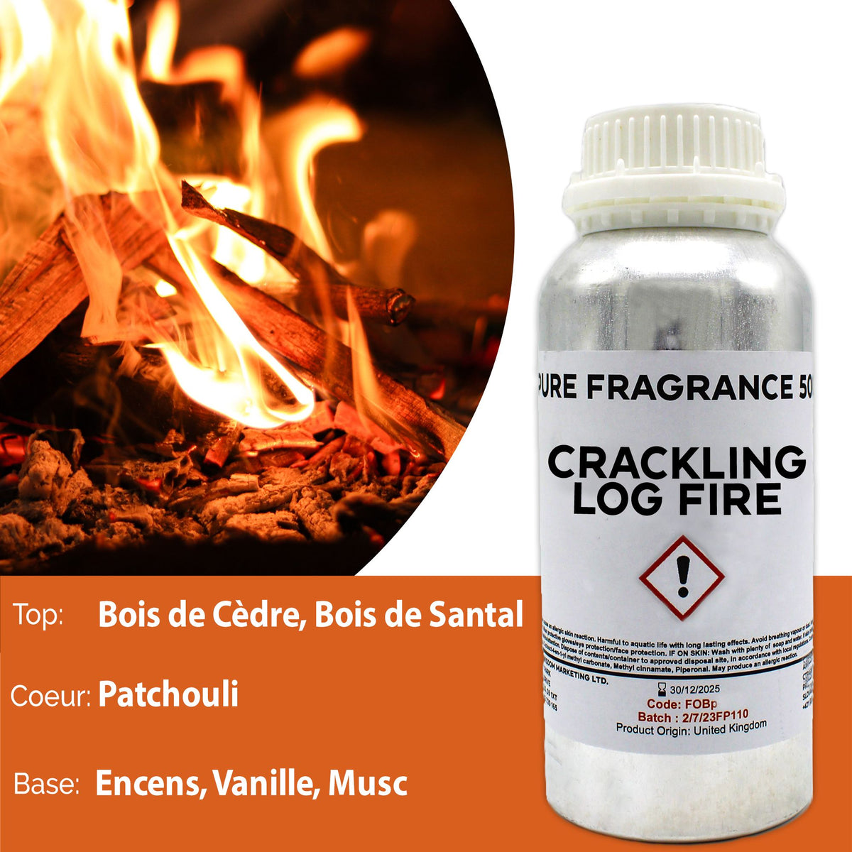 Aceite de fragancia pura fuego de leña crepitante - 500 ml