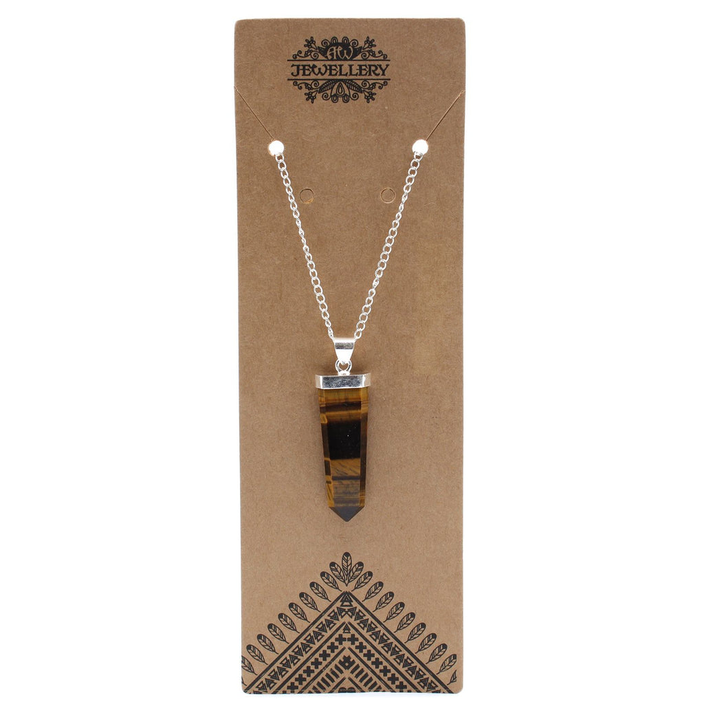 Tiger Eye Flat Pencil Pendant Necklace