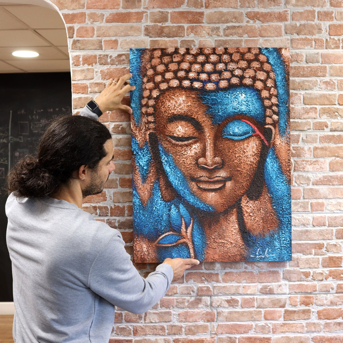 Buddha Painting, Blue & Gold Flower - 75 x 55cm – view 3