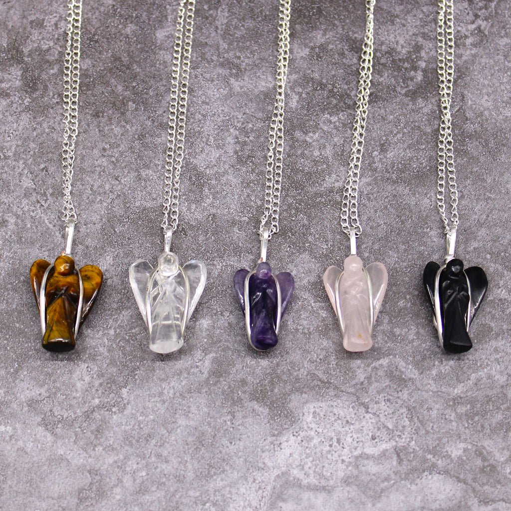 Black Agate Guardian Angel Gemstone Pendant Necklace – view 2