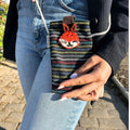 Cotton Phone Holder Bag with Fox Print, Black and Multi