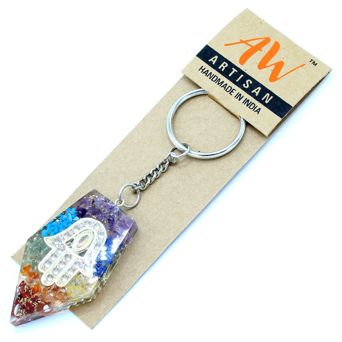Orgonite Power Keyring - Gemstone Chakra Hamsa – view 7