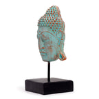 Large Buddha Head Statue on Stand, Green Copper