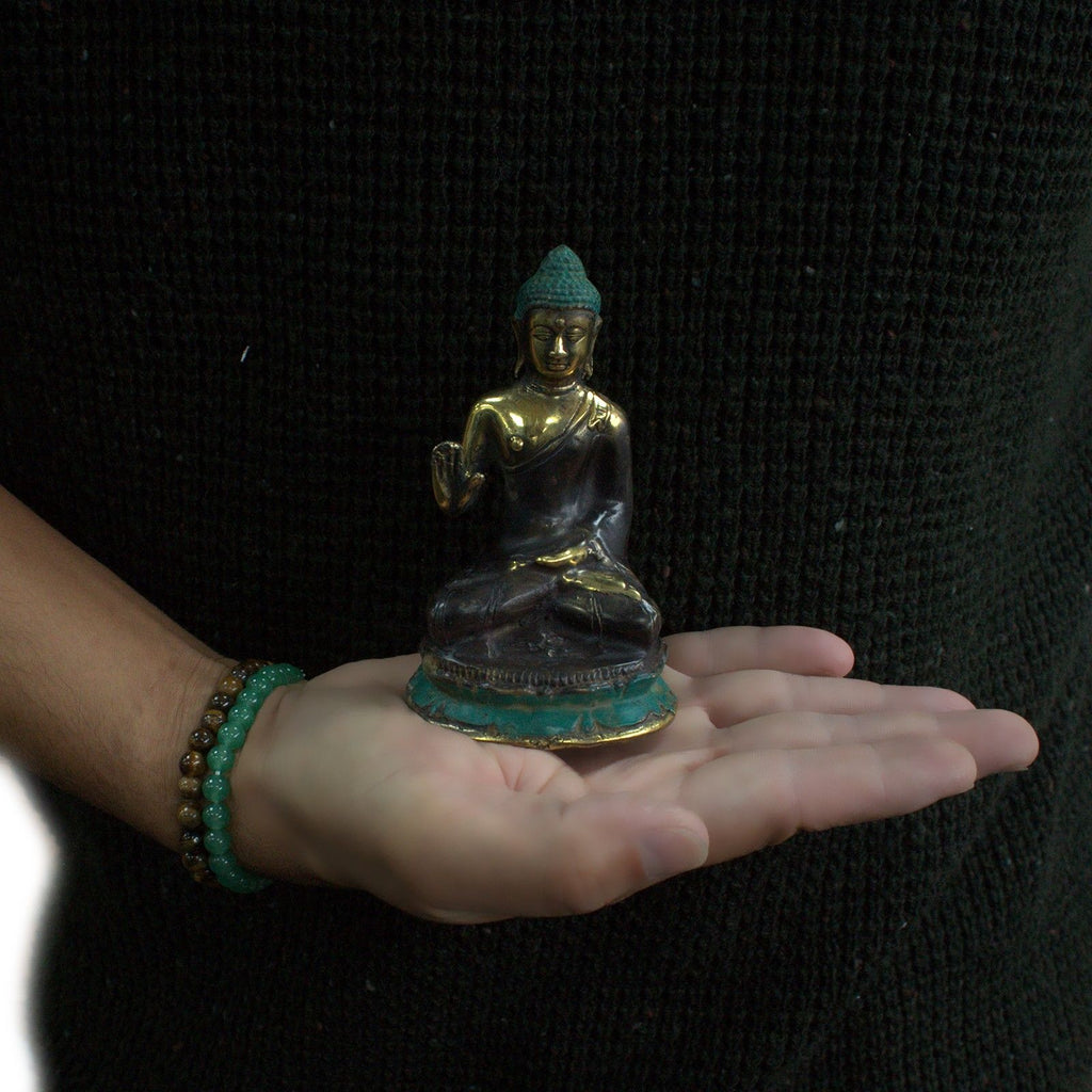 Brass Sitting Buddha Statue – Medium, Hand Raised