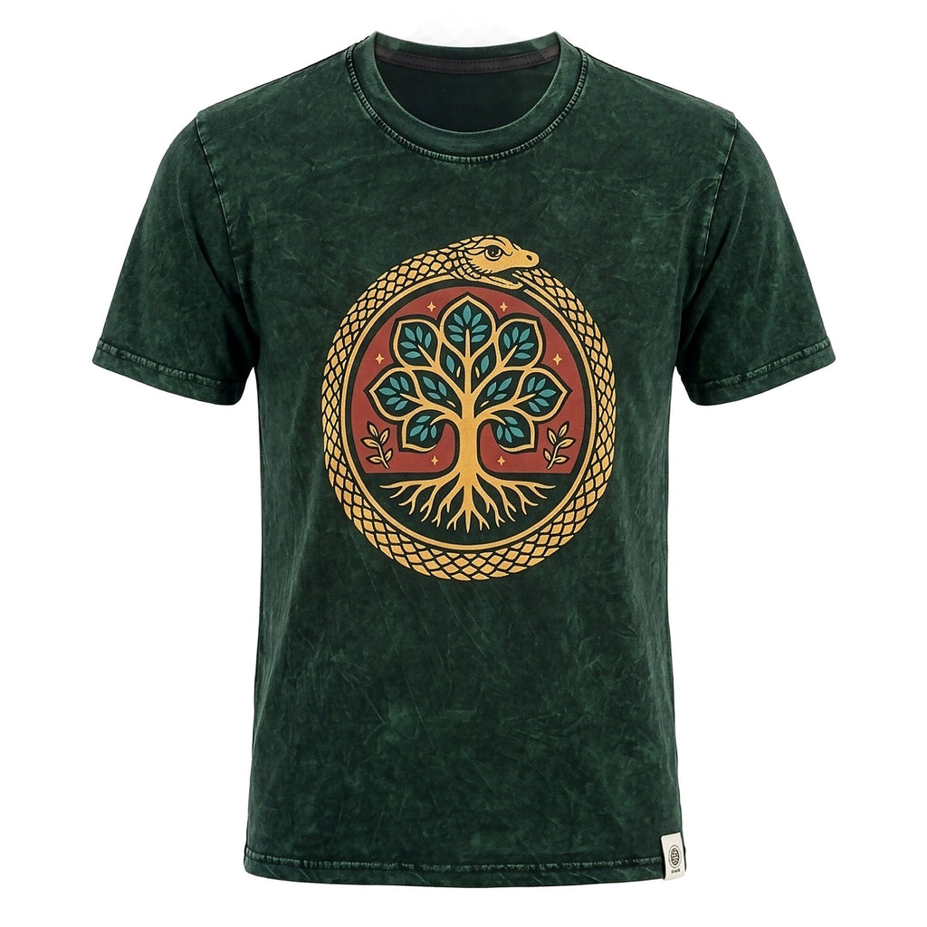 Nomad Sari Stonewashed T-Shirt - Tree of Life - Green - Large – view 3